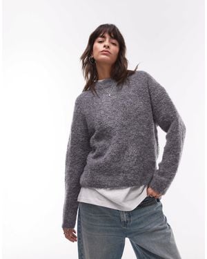 Mango Pull oversize en maille duveteuse à col ras - Gris