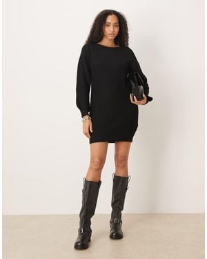 Jdy Wide Neck Knitted Mini Jumper Dress - Black