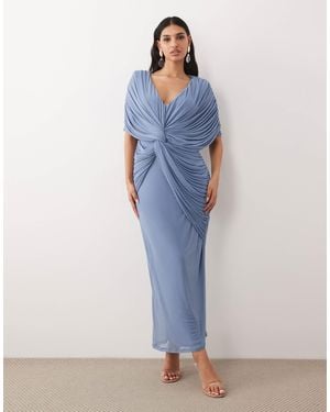 ASOS Twist Plunge Cape Maxi Dress - Blue