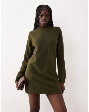 Mango Button Detail Long Sleeve Knitted Mini Dress - Green