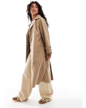 Stradivarius Relaxed Trench Coat With Hood - Natural