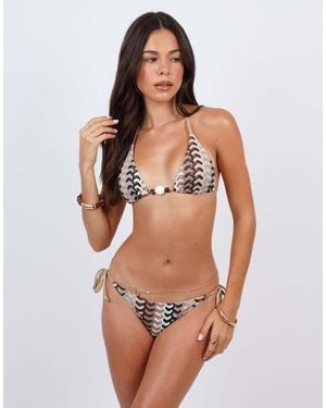 SIMMI Bali Woven Triangle Beaded Bikini Top - Brown