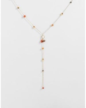 Mango Drop Chain Necklace With Real Stone Beads - Blue