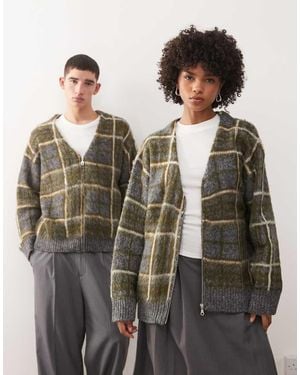 The Ragged Priest Unisex Fuzzy Knitted Cardigan - Grey