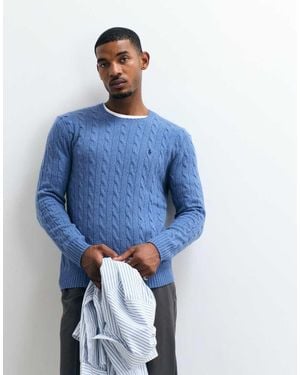 Polo Ralph Lauren Icon Logo Rijke Wollen Kabeltrui - Blauw