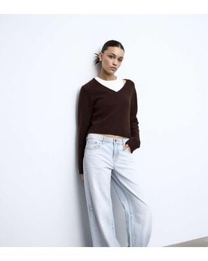 Stradivarius Tall D91 Low-Rise Wide-Leg Jeans - White