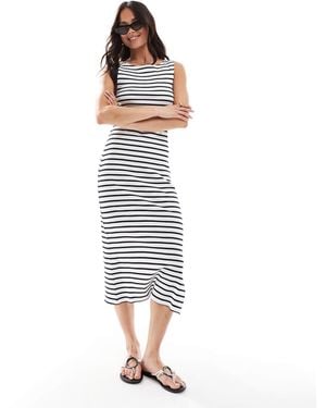 French Connection – geripptes, gestreiftes midikleid - Weiß