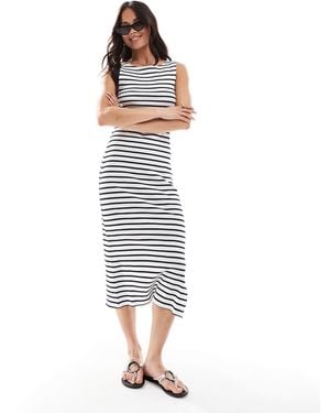 French Connection – geripptes, gestreiftes midikleid - Weiß