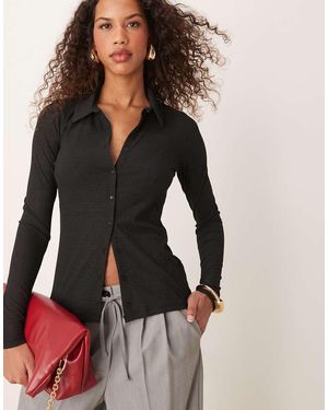 Abercrombie & Fitch Polo Nera A Coste Trasparente A Maniche Lunghe Con Bottoni - Nero