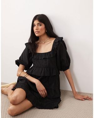 black milkmaid skater dress Missguided Skater Dress Womens Size 0 Black Corset Detail Milkmaid