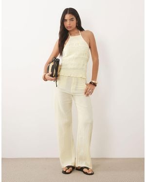 Mango Bora 100% Cotton Textured Pants - Natural
