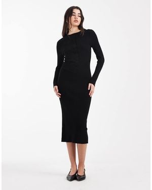 New Look Knitted Button Down Midi Dress - Black