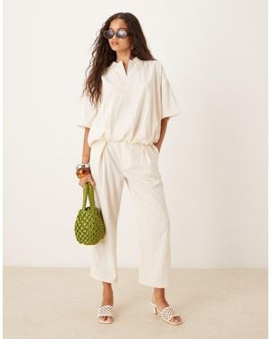 Mango Crop Elastic Waistband Trouser Co-ord - Natural