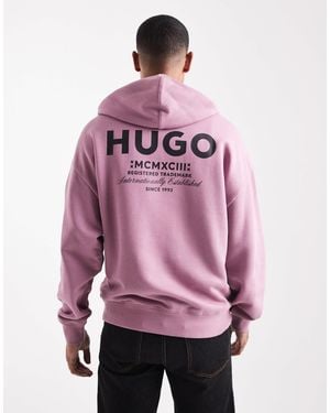 HUGO Nazardo Tonal Central And Back Logo Loose Fit Hoodie - Pink