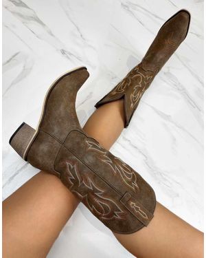 GIA STUDIOS Cowboy Western Ankle Boots - Brown