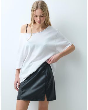 Vila Faux Leather Notch Detail Mini Skirt - White