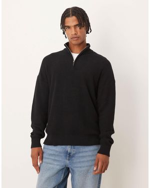 ASOS Relaxed Knitted Pique Funnel Neck Jumper - Black