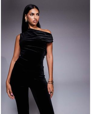 New Look Co-Ord Velvet Fallen Shoulder Top - Black