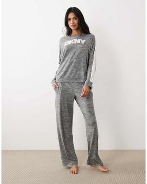 DKNY Long Sleeve Top And Pant Lounge Set - Grey