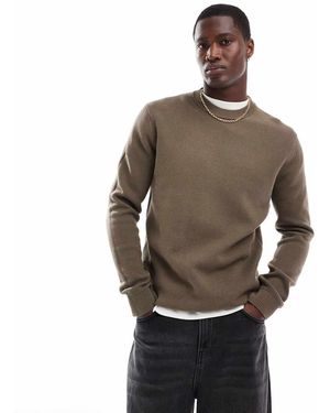 SELECTED Jersey Marrón Con Cuello Redondo De Punto De - Gris