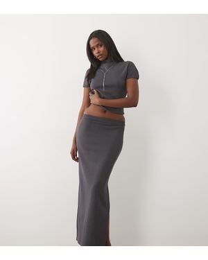 Kaiia Exclusive 90S Fine Knit Side Split Maxi Skirt Co-Ord - Grey