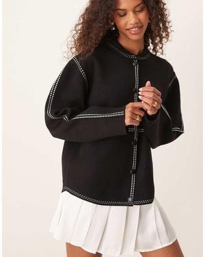 Y.A.S Contrast Stitch Knitted Bomber Jacket - Black
