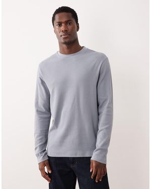ASOS Camiseta Gris De Manga Larga Con Cuello Redondo De Tejido Gofrado De -Azul