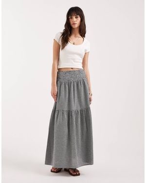 JJXX Seersucker Gingham Maxi Skirt - Gray