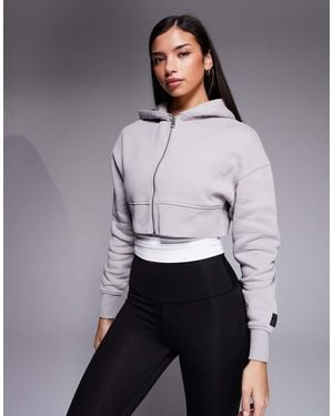 4505 Icon Rest Day Heavyweight 440gsm Cotton Zip Up Boxy Crop Hoodie - Grey
