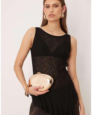 Mango Ovale Chromen Clutch Tas - Zwart