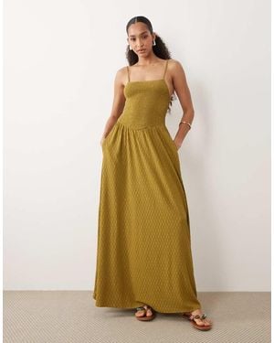 Brave Soul Textured Jersey Dress With Shirred Bodice - Green