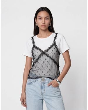 Noisy May Regular Fit T-shirt With Lace Vest Overlay - Gray
