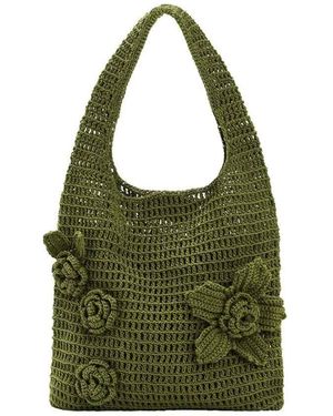Desigual Borsa Crochet Con Fiori, Donna, Cotone, Verde