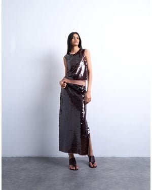 TOPSHOP Co-Ord Contrast Sequin Midi Skirt - White