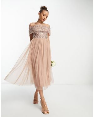 Beauut Bridesmaid Bardot Embellished Midi Dress - Natural