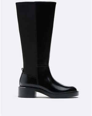 Stradivarius Flat Equestrian-style Boots - Black