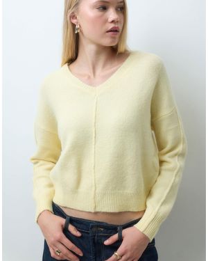 Mango Teen V Neck Knitted Sweater - Natural