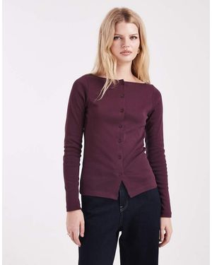 Miss Selfridge Longer Line Rib Cardigan - Purple