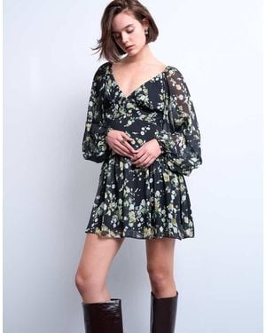 TOPSHOP Blouson Sleeve Mini Day Dress - Black