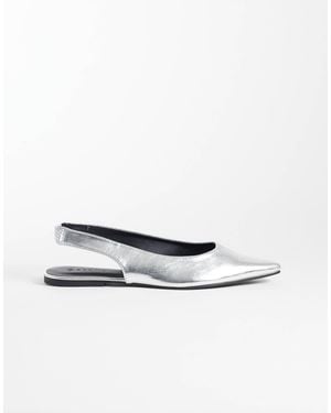 SEQWL Wide Fit Scar Sling Back Pointed Ballet Flats - White