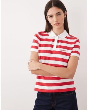 Barbour Ashbourne Rib Knit Logo Polo Top - Red
