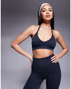 4505 Seamless Halter Neck Light Supports Sports Bra With Adjustable Strap - Blue