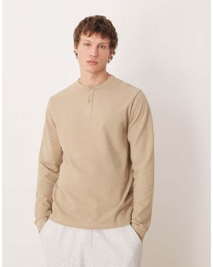 ASOS Regular Fit Long Sleeve T-shirt With Henley Neck - Natural