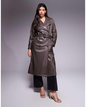 River Island Faux Leather Faux Leather Trench Coat - Brown