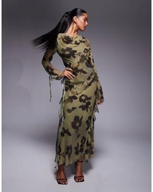 DASKA Chiffon Maxi Dress With Frill Details - Multicolour