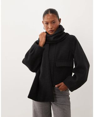 ASOS Asos Design Petite Formal Short Coat And Scarf Set With Wool - Black