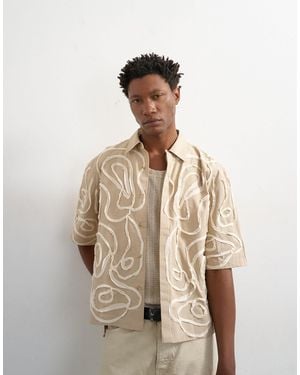 TOPMAN Relaxed Fit Crop Shirt With All Over Floral Rope Applique - Natural