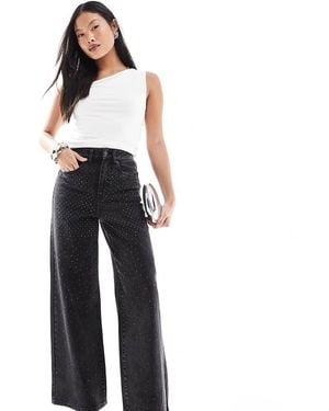 Only Petite Hope Wide Leg Jeans With Rhinestones - Black