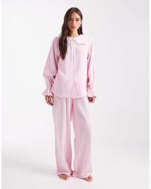 Miss Selfridge Cotton Wide Leg Pajama Set - Pink