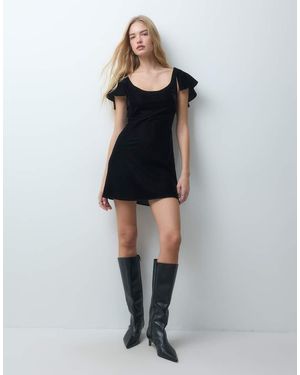ASOS Vestido Corto De Terciopelo Con Cuello Ancho En - Negro